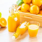 Fresh orange juice for drink in bottle glass