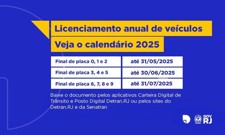 Calendário - Licenciamento 2025