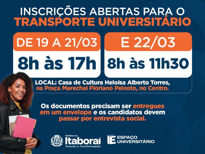 Transporte Universitário gratuito com inscrições abertas de 19 a 22 de março em Itaboraí