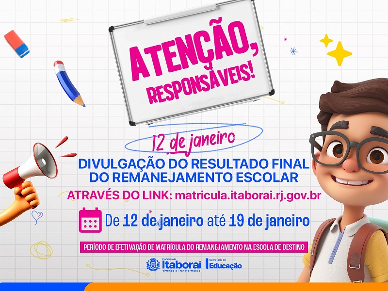 Prefeitura de Itaboraí divulga resultado final do remanejamento escolar a partir de 12 de janeiro