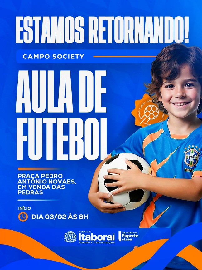 Prefeitura de Itaboraí retoma aulas gratuitas de futebol no Campo Society de Venda das Pedras